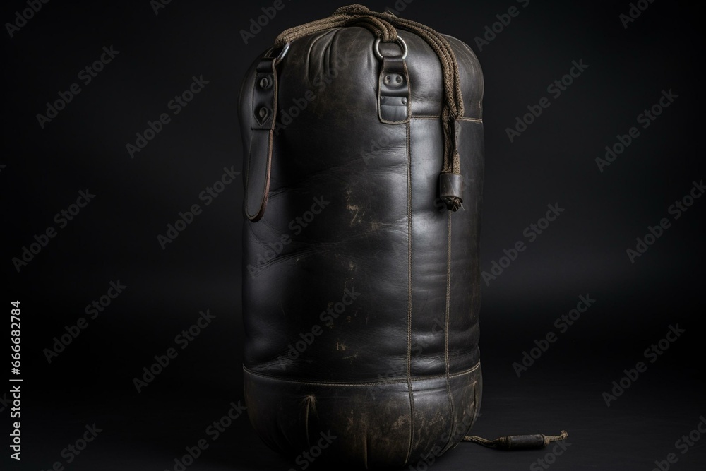 Large black leather punching bag. Generative AI