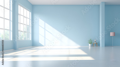 Sleek Floor   Tranquil Blue Wall  Virtual Home Office Elegance