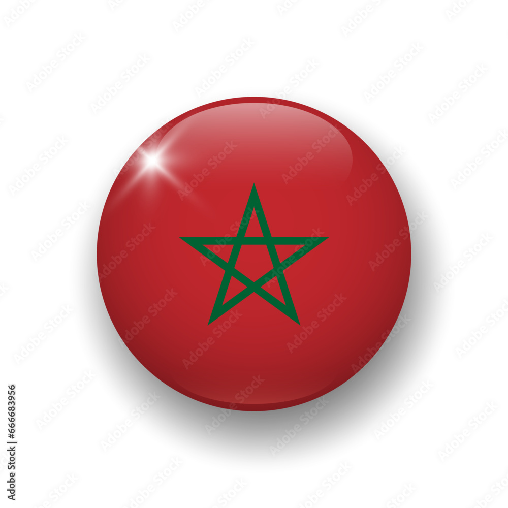 Realistic glossy button with flag of Morocco. 3d vector element with shadow underneath. Best for mobile apps, UI and web design. Realistic glossy button with flag of Morocco. 3d vector element with shadow underneath. Best for mobile apps, UI and web design.