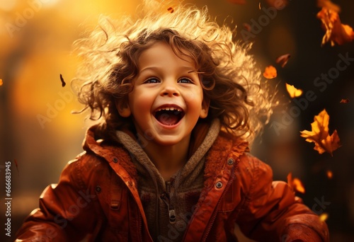 A small child in a fall atmosphere. Golden autumn, autumn mood