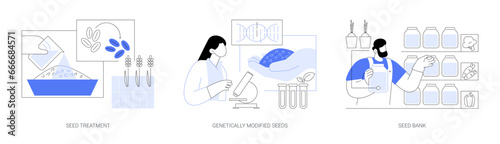 Seed treatment and modification isolated cartoon vector illustrations se