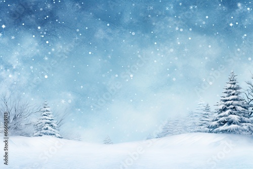 Background with snowy scenes and night sky, snow-covered trees. © Мария Фадеева