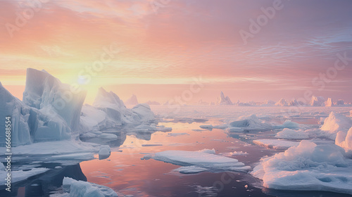illustration of an arctic landscape in sunset