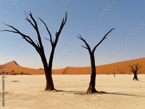 the desert with dead trees