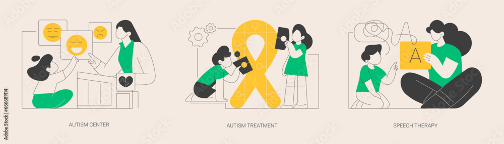 Kids with special needs help abstract concept vector illustrations. - obrazy, fototapety, plakaty 