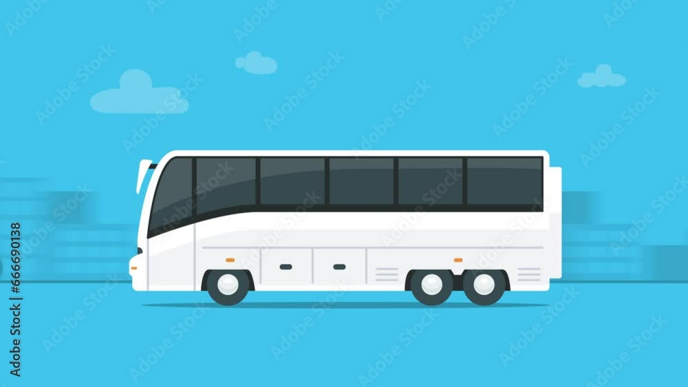 Bust travel trough the city traffic, flat style animation