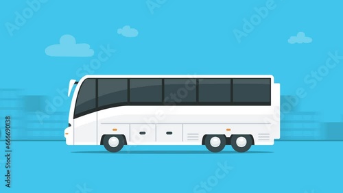 Bust travel trough the city traffic, flat style animation