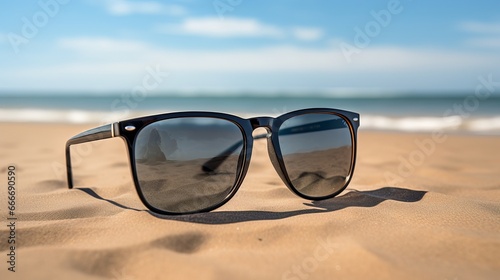 A picture of a man in his thirties who is wearing black sunglasses and sitting on a chair alone while enjoying the view and relaxing on the beach in Morocco, North Africa.