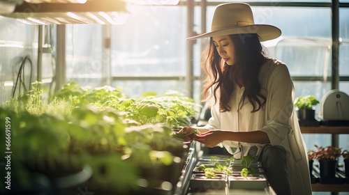 A greenhouse is where young Asian women shop for plants