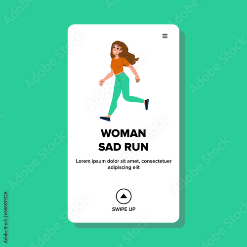 flat woman sad run vector. ning stress, disorder young, depression women flat woman sad run web flat cartoon illustration