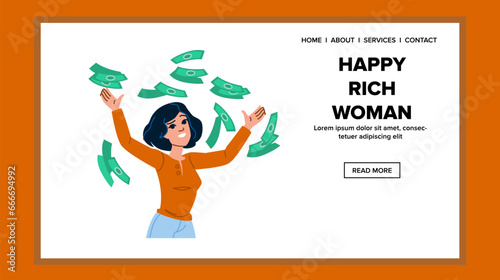 luxury happy rich woman vector. web flat, luxury female, beautiful person luxury happy rich woman web flat cartoon illustration