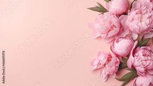 Spring peony flowers on pink pastel background.Generative AI © shuvodesign