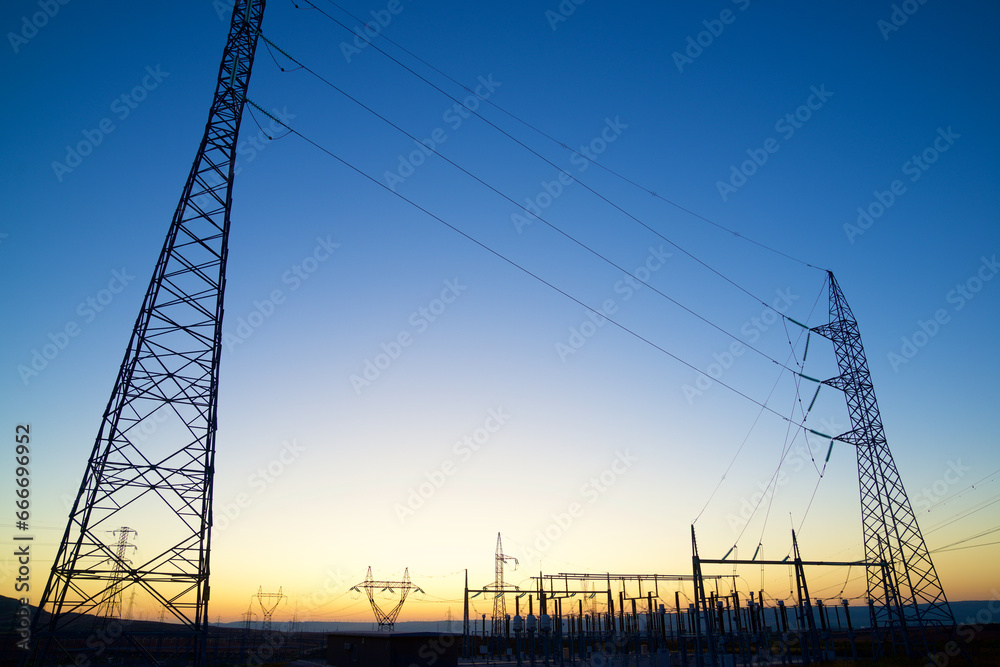Electrical substation for energy distribution at dawn