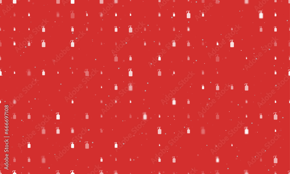 Seamless background pattern of evenly spaced white liquid soap symbols of different sizes and opacity. Vector illustration on red background with stars Seamless background pattern of evenly spaced white liquid soap symbols of different sizes and opacity. Vector illustration on red background with stars