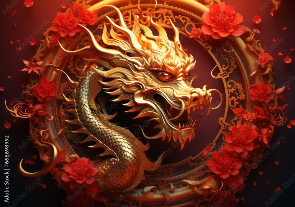Red and Gold Chinese Dragon. The symbol of the year 2024 dragon