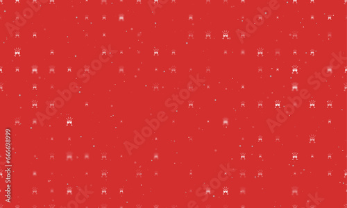 Seamless background pattern of evenly spaced white champagne toast symbols of different sizes and opacity. Vector illustration on red background with stars