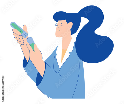 Chemistry with Woman Scientist Character with Glass Tube Vector Illustration