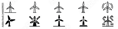 Wind turbine power symbol icon. Wine turbine icon showing wind power, Windmill silhouette. Wind power line icon concept. Wind power vector linear illustration, Windmill icon. Simple metal windmill