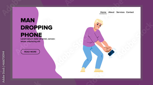 person man dropping phone vector. web flat, person accident, mobile smart person man dropping phone web flat cartoon illustration
