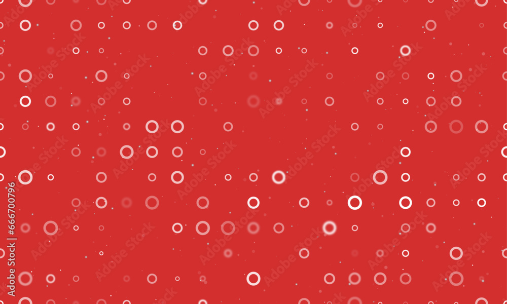 Seamless background pattern of evenly spaced white circle symbols of different sizes and opacity. Vector illustration on red background with stars Seamless background pattern of evenly spaced white circle symbols of different sizes and opacity. Vector illustration on red background with stars