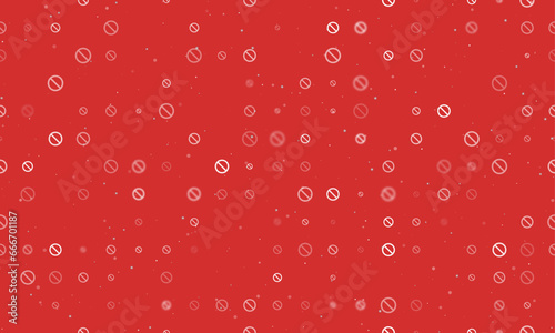 Seamless background pattern of evenly spaced white stop symbols of different sizes and opacity. Vector illustration on red background with stars