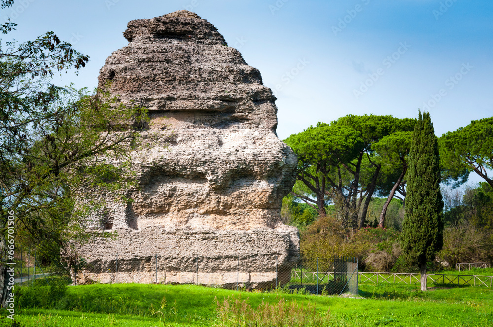 Pyramid mausoleum, Roman Villa of Quintilii, Appian Way, Rome, Latium (Lazio) Pyramid mausoleum, Roman Villa of Quintilii, Appian Way, Rome, Latium (Lazio)