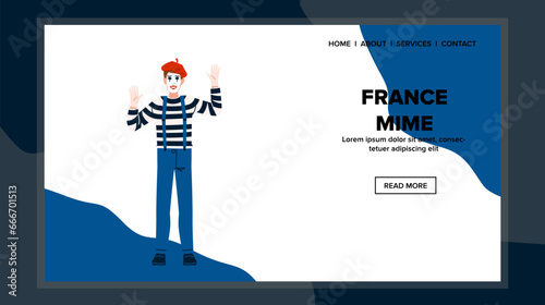 web france mime vector. flat french, artist man, art street web france mime web flat cartoon illustration