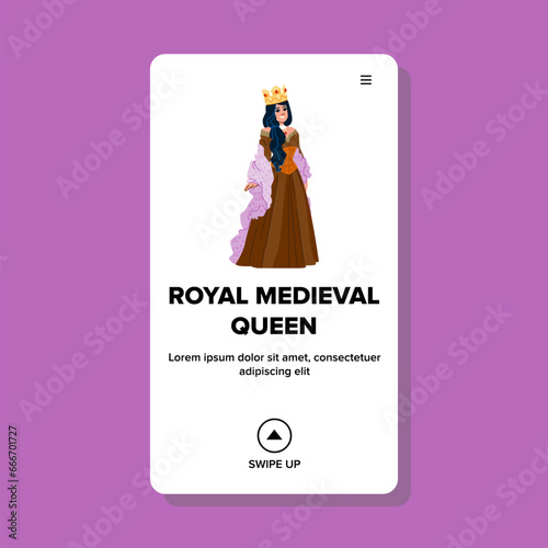woman royal medieval queen vector. web flat, woman beauty, costume renaissance woman royal medieval queen web flat cartoon illustration