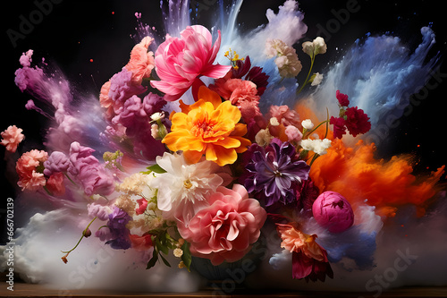  bright explosion of colorful flowers. generative ai