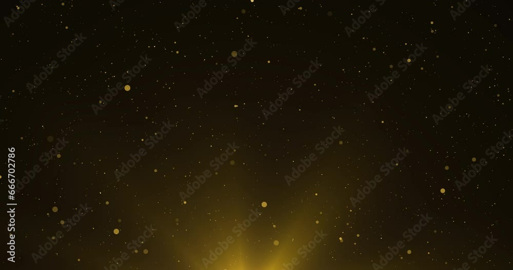 Golden luxury bokeh on particles floating in the air. Dust and glitter particles background. Black background , Use blending mode screen. Loop Animation