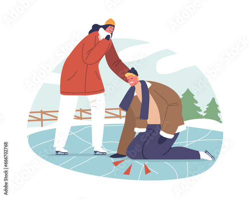 Unhappy Man Slipped On The Ice Rink While Skating, Injuring His Knee, Grimacing In Pain, His Joyful Day Turned Painful