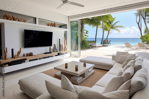 luxury house by the sea with a swimming pool and beautiful interior