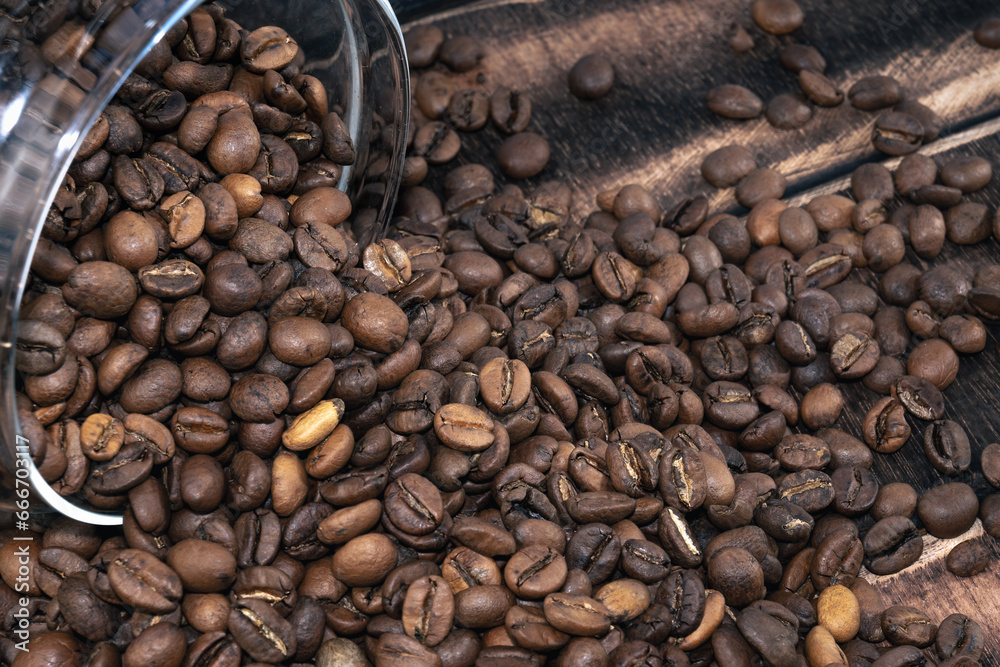 Fototapeta premium Roasted coffee. Closeup of coffee beans for background and texture. Coffee beans background.