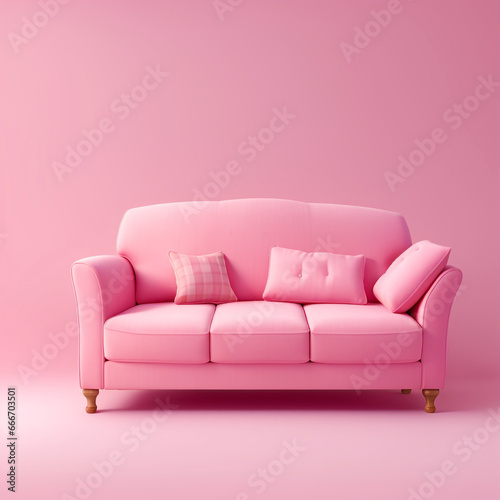 Modern pink sofa with pink background in living room