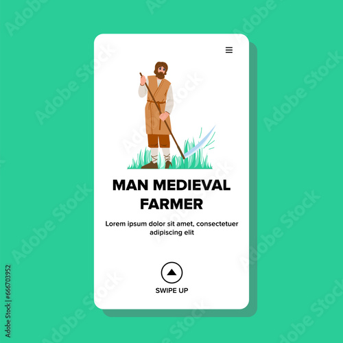 character man medieval farmer vector. web flat, character , ancient historical character man medieval farmer web flat cartoon illustration