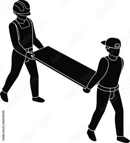 Принти на полотні Cartoon Black and White Isolated Illustration Vector Of A Handyman Carrying Wood