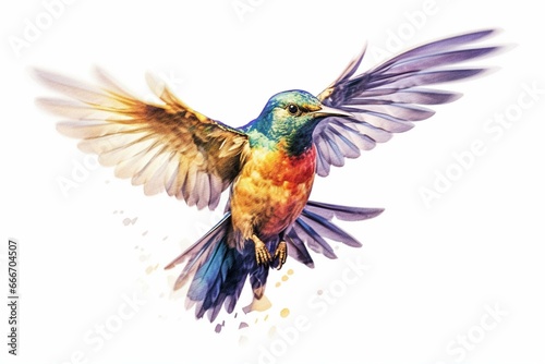 Colorful bird in-flight with no background. Generative AI