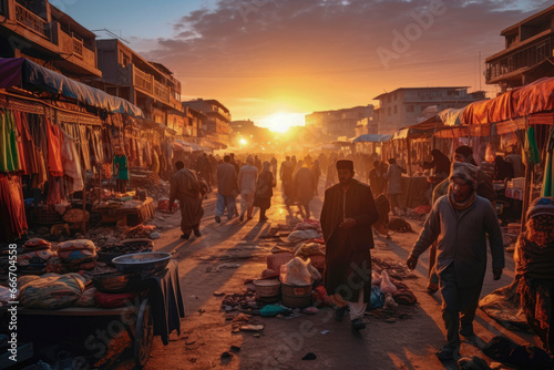 Afghanistan - The bustling atmosphere of Kabul's historic Chicken Street bazaar, where locals and tourists intermingle amidst vibrant stalls selling handicrafts and traditional wares photo