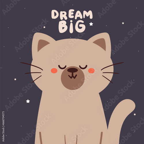 hand drawing cartoon cat. cute animal drawing for card, wallpaper, background. cute card with quotes