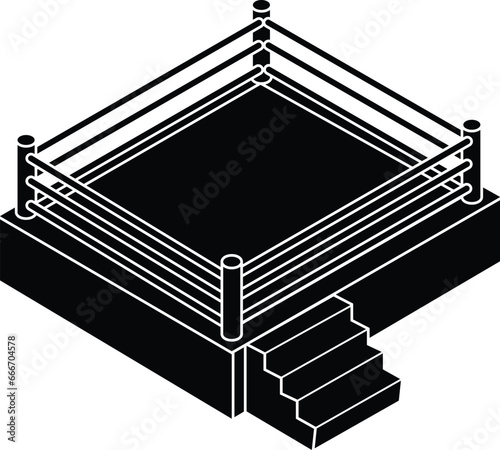 Cartoon Black and White Isolated Illustration Vector Of A Boxing MMA Fighting Ring