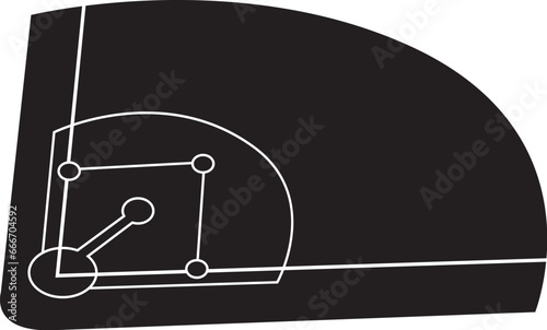 Cartoon Black and White Isolated Illustration Vector Of A Baseball Diamond Field with Bases