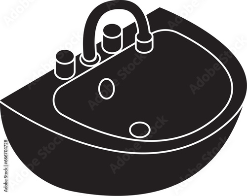 Cartoon Black and White Isolated Illustration Vector Of A Bathroom Washbasin Sink