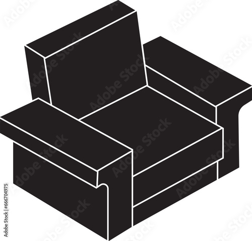 Cartoon Black and White Isolated Illustration Vector Of A Comfortable Arm Chair Recliner 