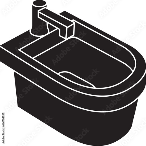 Cartoon Black and White Isolated Illustration Vector Of A Kitchen Basin Sink with Taps