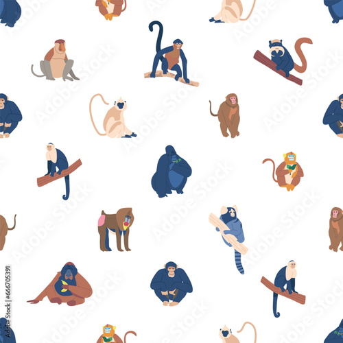 Seamless Pattern With Playful Monkeys, Creating A Charming And Whimsical Design with Apes Spices, Tile Background photo