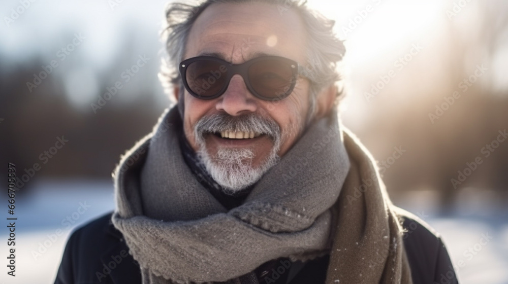 An American-Korean man in a gray scarf. AI Generated