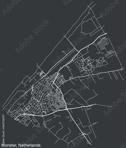 Detailed hand-drawn navigational urban street roads map of the Dutch city of MONSTER, NETHERLANDS with solid road lines and name tag on vintage background