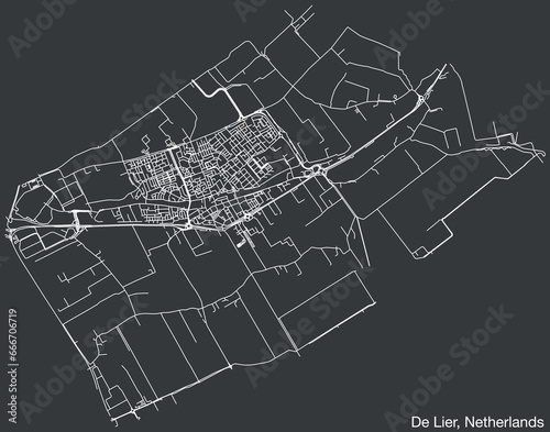 Detailed hand-drawn navigational urban street roads map of the Dutch city of DE LIER, NETHERLANDS with solid road lines and name tag on vintage background
