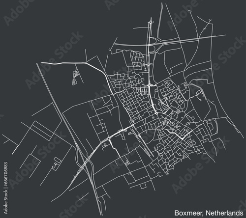 Detailed hand-drawn navigational urban street roads map of the Dutch city of BOXMEER, NETHERLANDS with solid road lines and name tag on vintage background