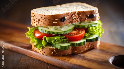 A sandwich with a funny face is a healthy and fun food option for kids. photo